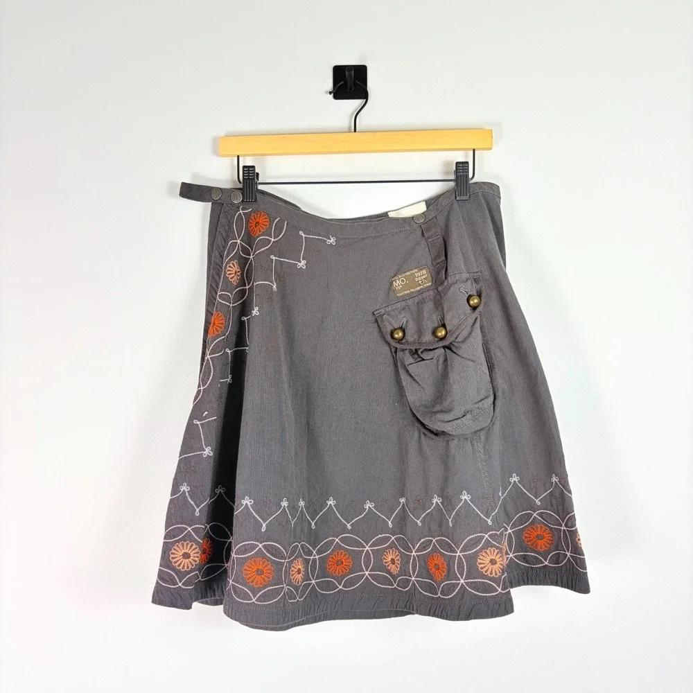 Diesel Vintage Y2K‎ Grey Embroidered Floral 90s Utility Cargo Mini Skirt Size 28 - Picture 2 of 8